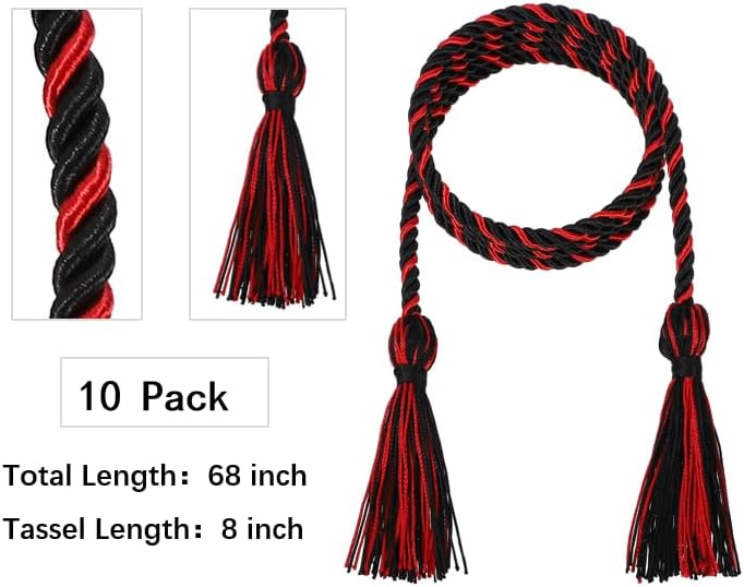 D DODOU 10 Pieces Graduation Cords Polyester Graduation Honor Braided Cords with Sewing Tassels for Bachelor, Master, Doctor 68" Long (Black Red) - Image 3
